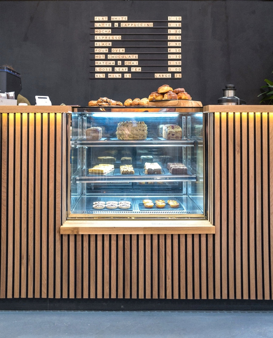 Slats on a café counter
