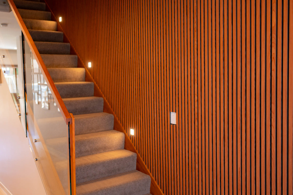 Slat wall up the stairs