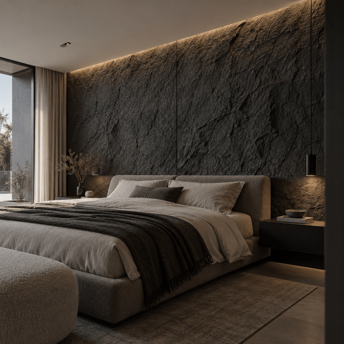 Black natural stone wall